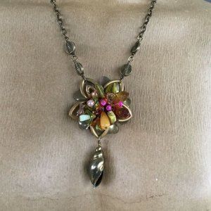OOAK?handmade floral brass necklace vintage. J0004
